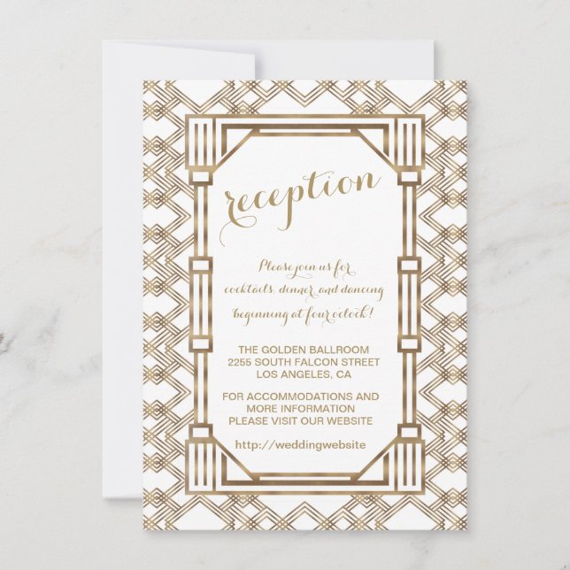Invitation Glam White Gold Great Gatsby Réception de mariage (Devant)