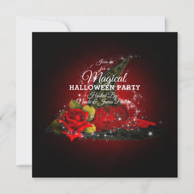 Invitation Glam Witch Casquette Lacy Black & Red Sparkle Part (Devant)