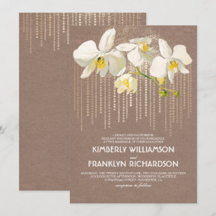Invitation Glamme d'or et orchidées blanches Vintage Mariage 