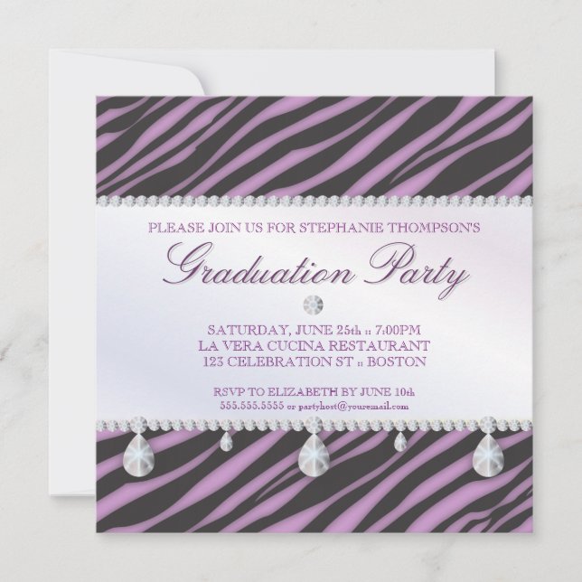 Invitation Glamor Girl Zebra and Diamond Graduation Party (Devant)