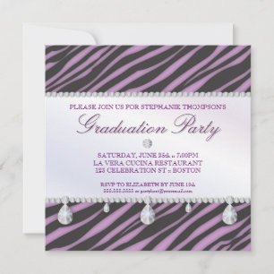 Invitation Glamor Girl Zebra and Diamond Graduation Party
