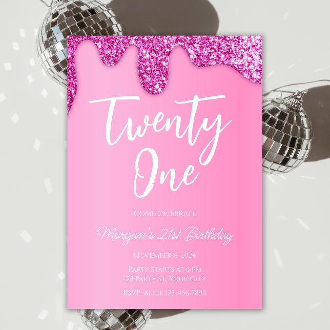 Invitation Glamor Girly Parties scintillant rose 21e fête d'a (Créateur téléchargé)