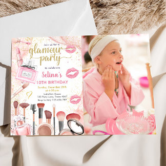 Invitation Glamor Party Glitz Glam Spa de maquillage fille An