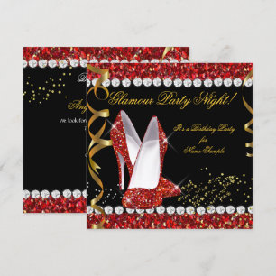 Invitation Glamor Party Nuit Rouge Parties scintillant Or Noi