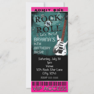 Invitation Glamor Rock N Roll Star Billet d'anniversaire VIP 