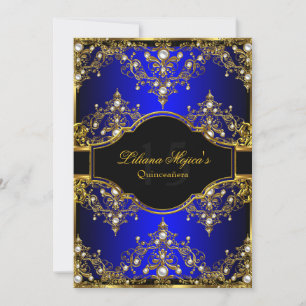 Invitation Glamor Vintage Pearl bleu or Quinceanera