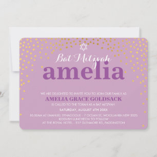 Invitation GLAMOROUS BAT MITZVAH rustique confetti d'or viole