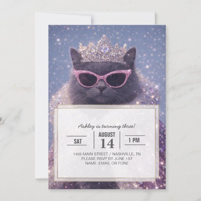 Invitation Glamorous Queen Cat Sparkling Fantasy Portrait     (Devant)