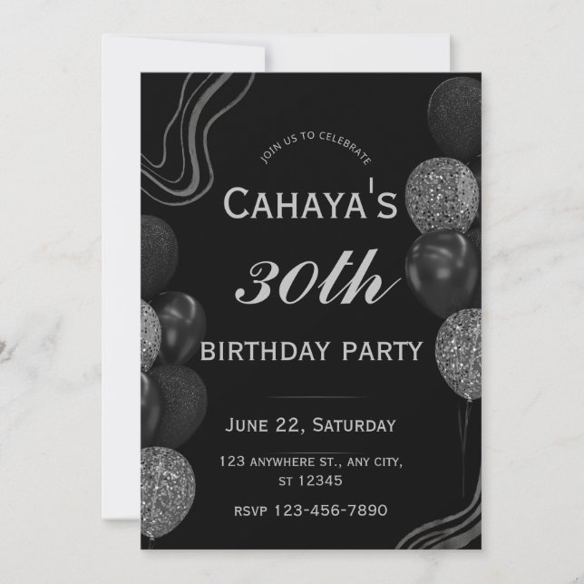 Invitation Glamour 30e anniversaire Black Silver brillant (Devant)