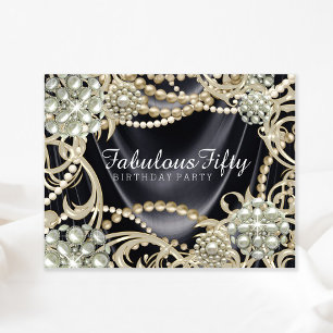 Invitation Glamour Black Ivory Pearl fête d'anniversaire