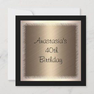 Invitation Glamour Bronze Crème pour 40e Anniversaire Noir