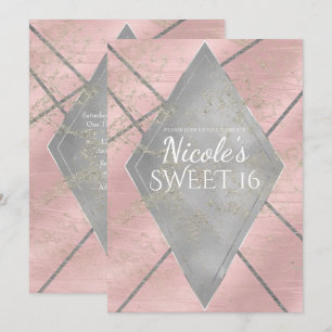 Invitation Glamour Diamant Argent Rose Sweet 16 Fête TOUT ÉVÉ