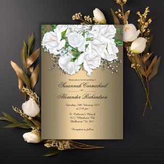 Invitation Glamour d'or et Mariage de bouquet de nuptiale bla