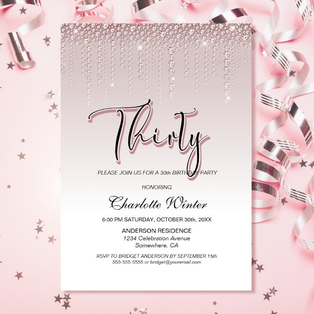 Invitation Glamour Dusty Rose Diamants roses 30e anniversaire (Créateur téléchargé)