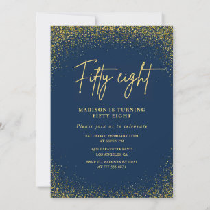 Invitation Glamour Élégant Anniversaire 58 ans Navy Or Paille