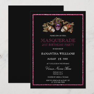 Invitation Glamour Glitters Mascarade 21e Anniversaire