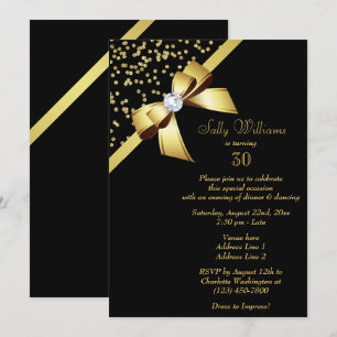 Invitation Glamour Gold Confetti & Jewel Bow 30e anniversaire
