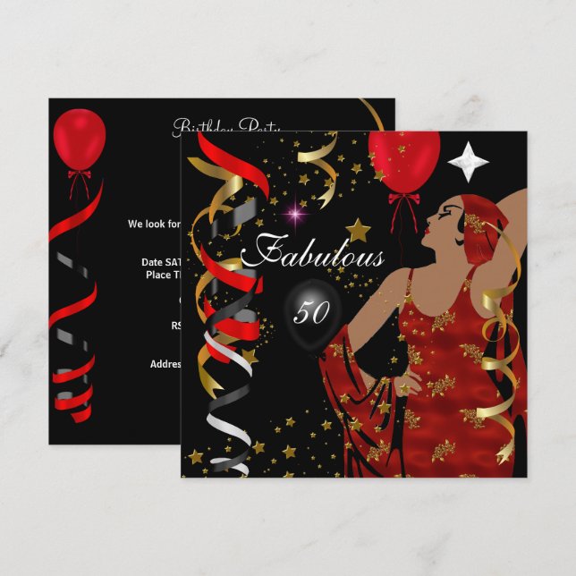 Invitation Glamour Lady Fabuleux 50 Cinquante Anniversaire (Devant / Derrière)
