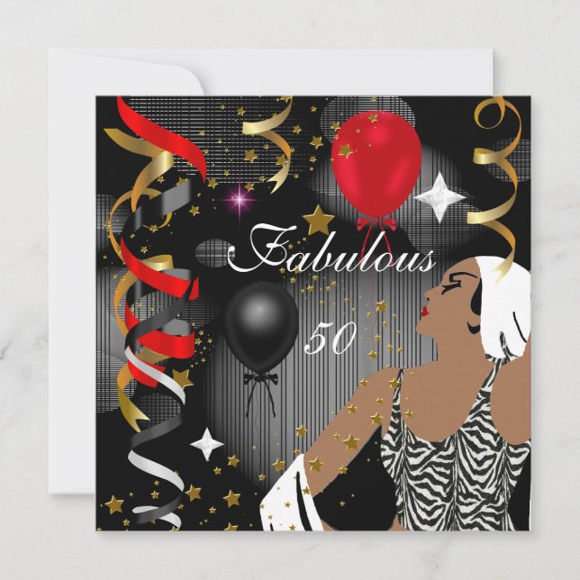 Invitation Glamour Lady Fabuleux 50 Cinquante Anniversaire Fê (Devant)