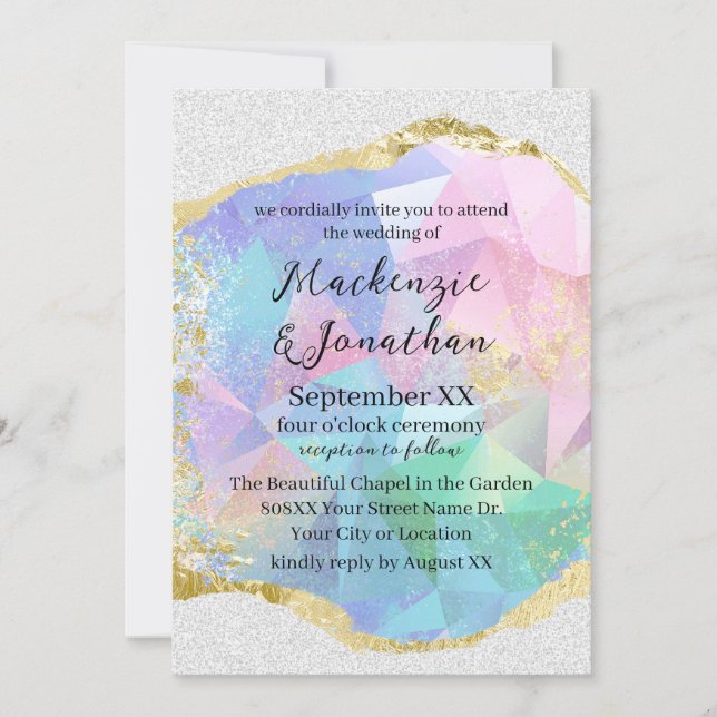 Invitation Glamour Opal Gemstone avec Mariage Or (Devant)