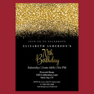 Invitation Glamour Or Bijou Pailleté 70e Anniversaire