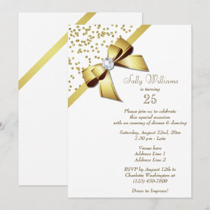 Invitation Glamour Or Confettis & Ruban Bijou 25e Anniversair