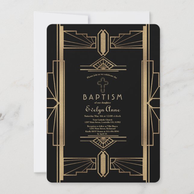 Invitation Glamour Roaring 20's Great Gatsby Baptism Invitati (Devant)
