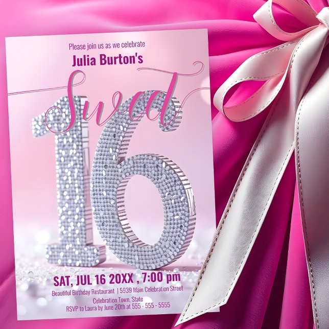 Invitation Glamour rose et diamant sucré 16 Célébration (Créateur téléchargé)