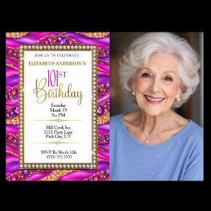 Invitation Glamour Rose Gold Bijou Strata 101e Anniversaire P