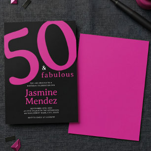 Invitation Glamour Rose Noir Chic 50 & Fabuleux Anniversaire