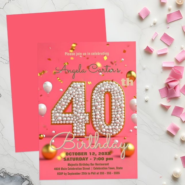 Invitation Glamour rose & or 40e anniversaire Célébration (Créateur téléchargé)