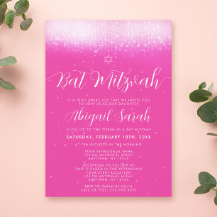 Invitation Glamour rose vif Bat Mitzvah