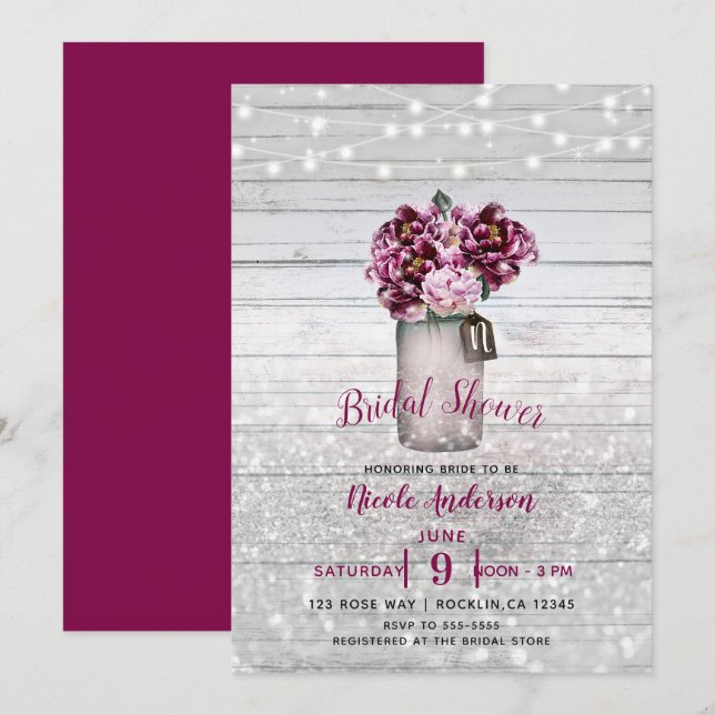Invitation Glamour rustique Bois & Fleurs de pot Mason Bourgo (Devant / Derrière)