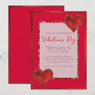 Invitation Glamour Saint Valentin Coeurs de Parties scintilla