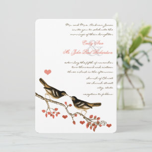 Invitation Glamping Lovebird Coral Mariage forestier enchanté