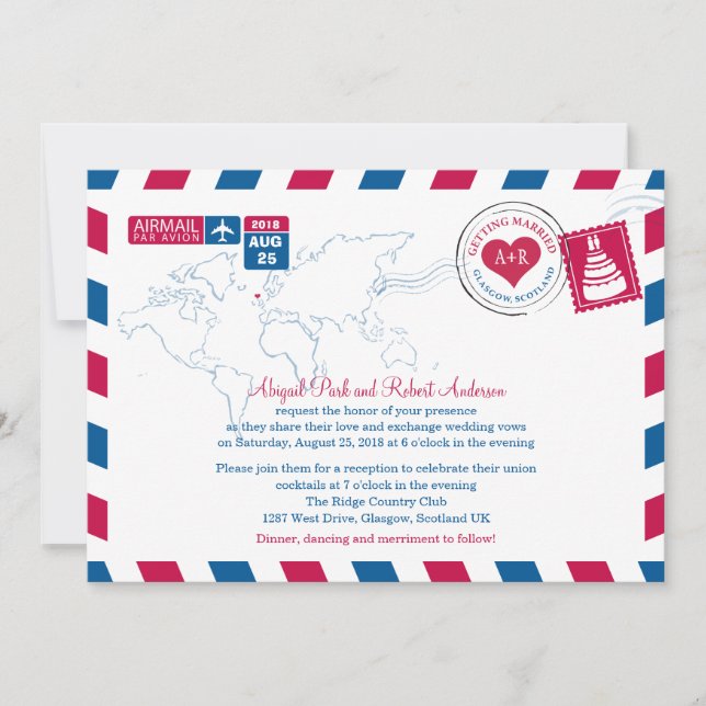 Invitation Glasgow, Scotland Airmail| Mariage (Devant)