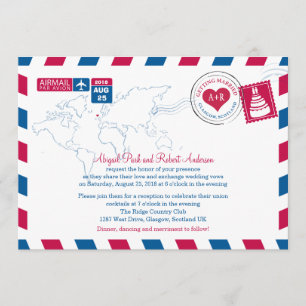 Invitation Glasgow, Scotland Airmail Mariage