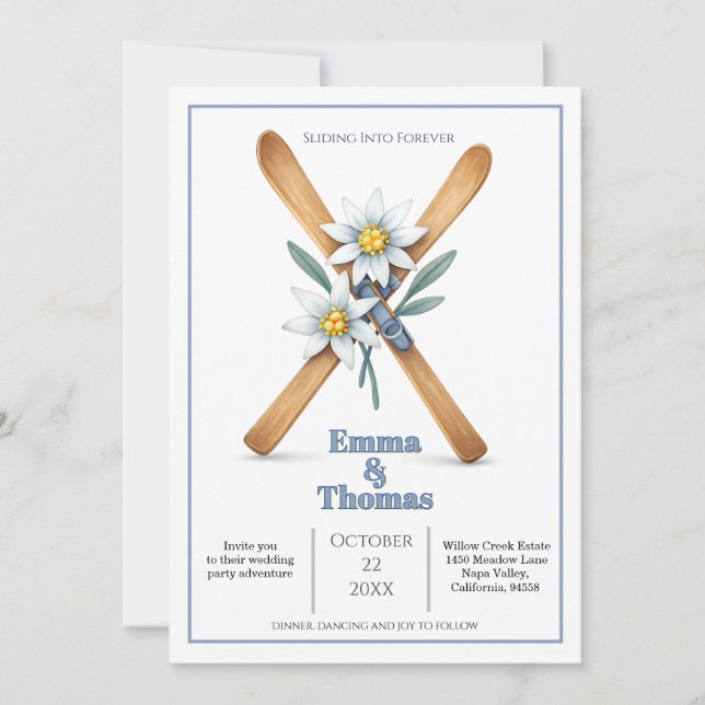 Invitation Glisser Dans Forever Ski Edelweiss Flower Mariage (Devant)