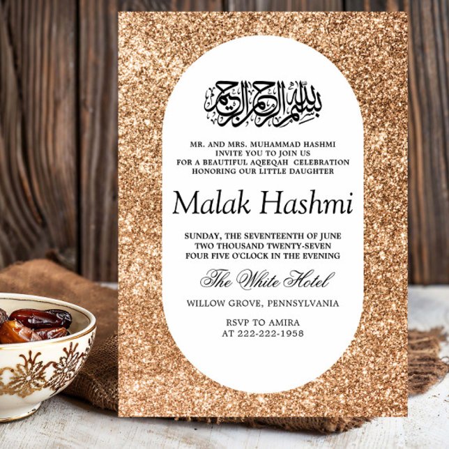 Invitation Gliter de luxe bébé islamique Aqiqa Aqeeqah (Créateur téléchargé)