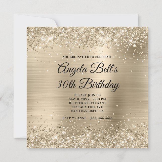 Invitation Gliterie Champagne Or Huile Fancy Monogramme (Devant)