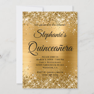 Invitation Glitt Or huile fantaisie Monogramme Quinceañera