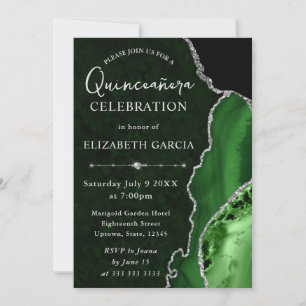 Invitation Glitter Agate Vert et Argent Quinceanera