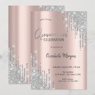 Invitation Glitter argenté Cool Drips Quinceañera 