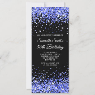 Invitation Glitter Bleu Royal Noir 50e Anniversaire