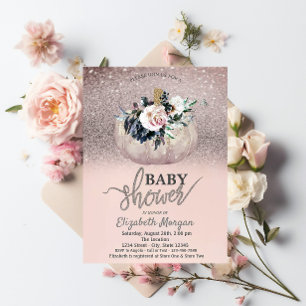 Invitation Glitter Bokeh, Baby Shower Citrouille Florale
