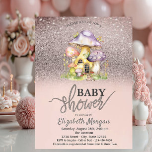 Invitation Glitter Bokeh, Maisons Champignons Floraux Baby Sh