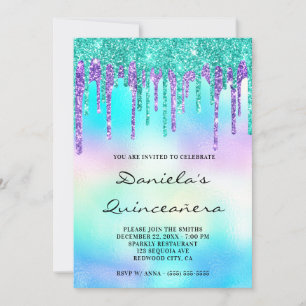 Invitation Glitter Coloré Dégoulinant Quinceañera Iridescent
