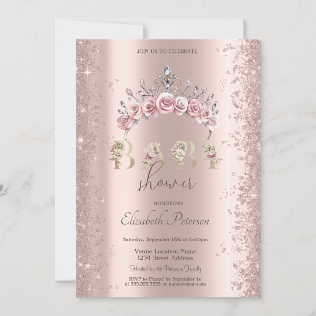 Invitation Glitter Confetti Floral Crown Baby Shower (Devant)