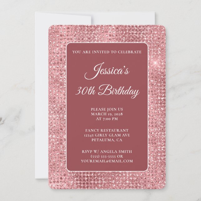 Invitation Glitter Disco Rose 30e Anniversaire (Devant)