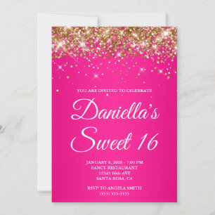 Invitation Glitter Doré Ombré Rose Chaud Sweet 16